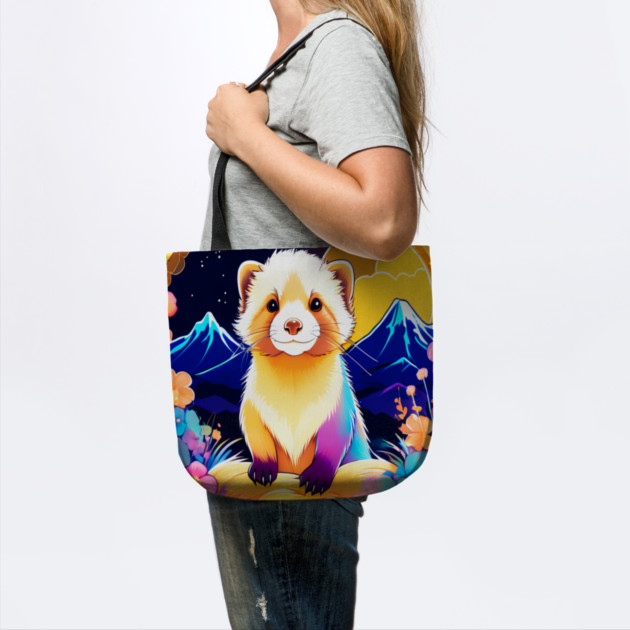 Cute Ferret with Floral Elements in Watercolor art by BirdsnStuff