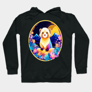 Cute Ferret with Floral Elements in Watercolor art Hoodie