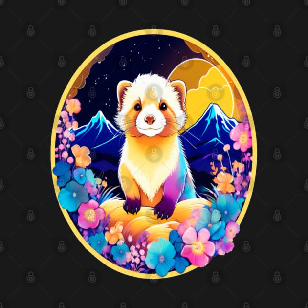 Cute Ferret with Floral Elements in Watercolor art by BirdsnStuff