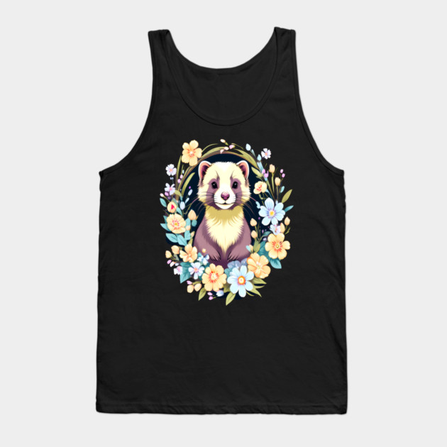 Cute Ferret with Floral Elements in Watercolor art Tank Top by BirdsnStuff