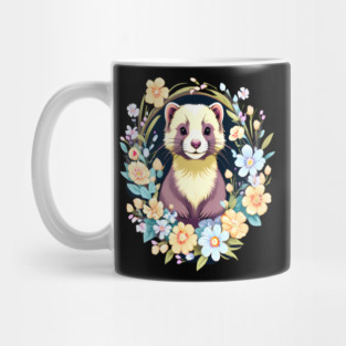 Cute Ferret with Floral Elements in Watercolor art Mug