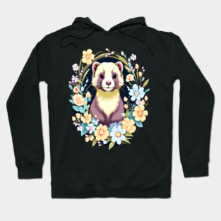 Cute Ferret with Floral Elements in Watercolor art Hoodie