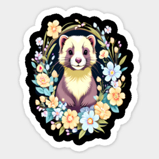 Cute Ferret with Floral Elements in Watercolor art Magnet