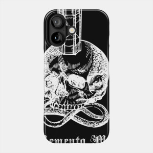 Memento Mori - Skull and Hourglass memento mori White on Black Phone Case