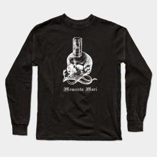 Memento Mori - Skull and Hourglass memento mori White on Black Long Sleeve T-Shirt