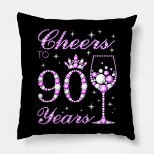 Cheers To 90 Years Old Women Purple 90Th Birthday Pillow