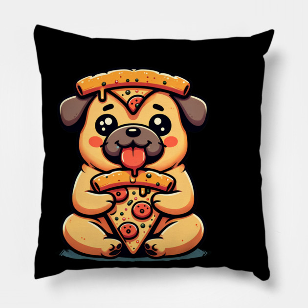 Pug Dog Eating Pizza Pillow by logiamerch