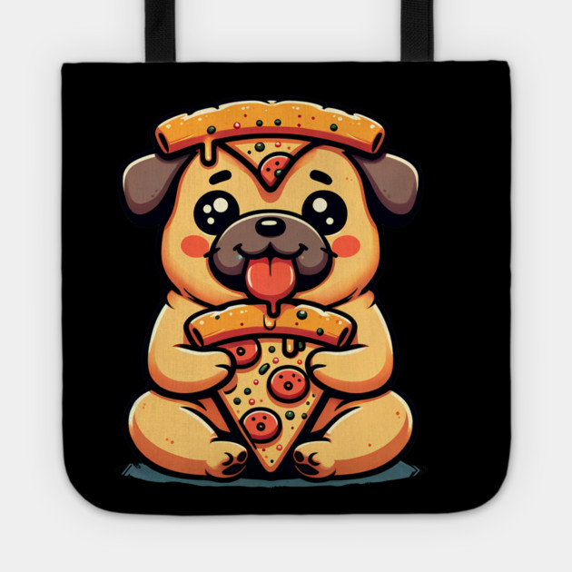 Pug Dog Eating Pizza Tote by logiamerch