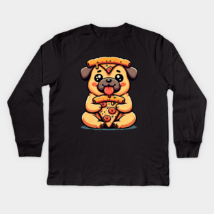 Pug Dog Eating Pizza Kids Long Sleeve T-Shirt