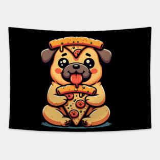 Pug Dog Eating Pizza Tapestry