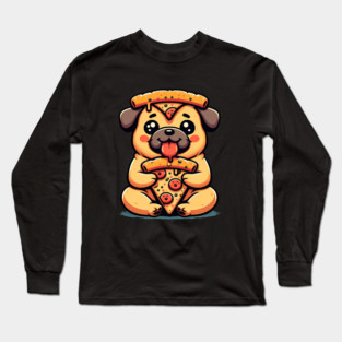 Pug Dog Eating Pizza Long Sleeve T-Shirt