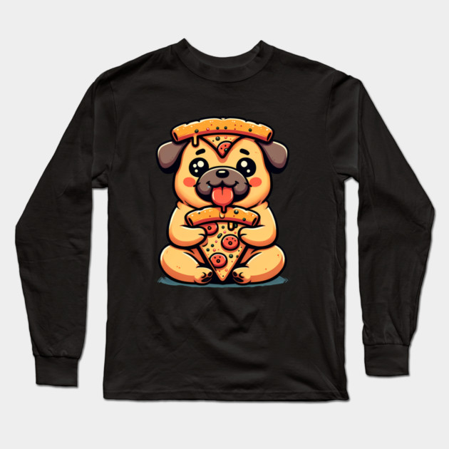 Pug Dog Eating Pizza Long Sleeve T-Shirt by logiamerch