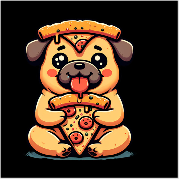 Pug Dog Eating Pizza Wall Art by logiamerch