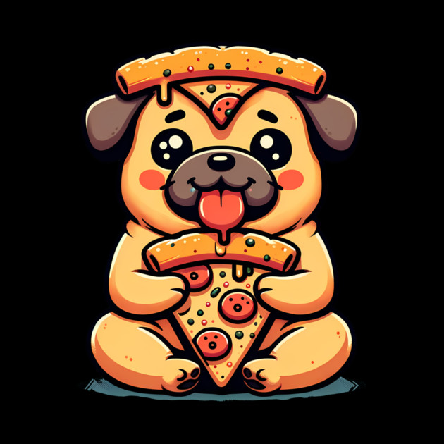 Pug Dog Eating Pizza by logiamerch