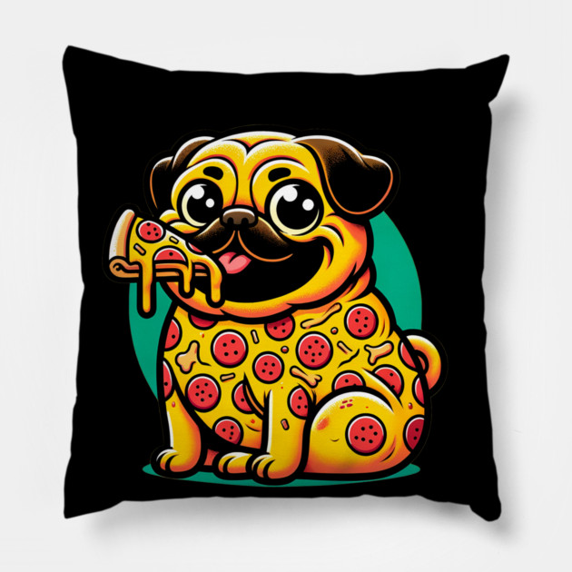 Pizza Pug Dog Eating Pizza Pillow by logiamerch