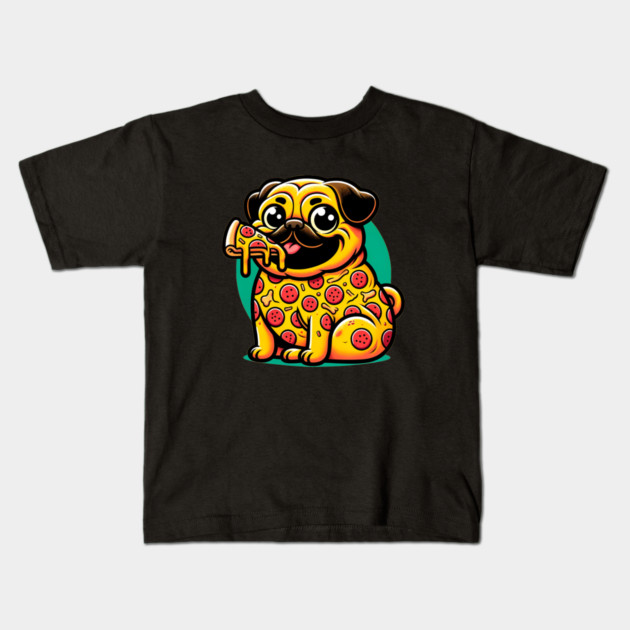 Pizza Pug Dog Eating Pizza Kids T-Shirt by logiamerch