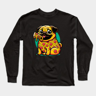 Pizza Pug Dog Eating Pizza Long Sleeve T-Shirt