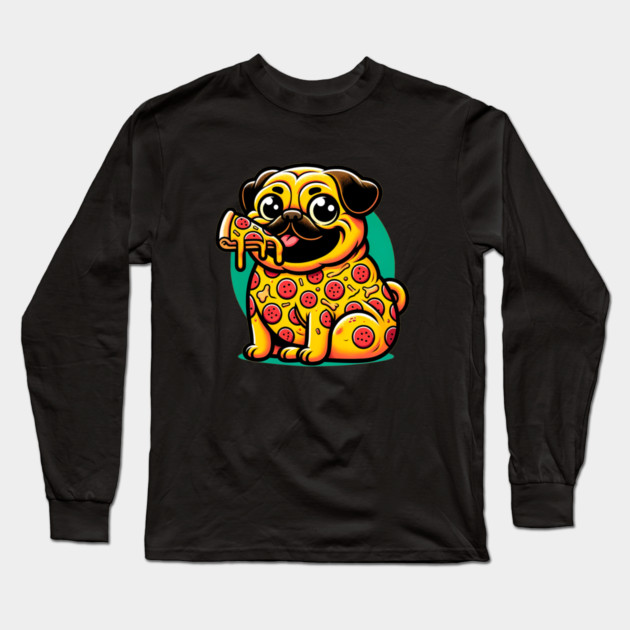 Pizza Pug Dog Eating Pizza Long Sleeve T-Shirt by logiamerch