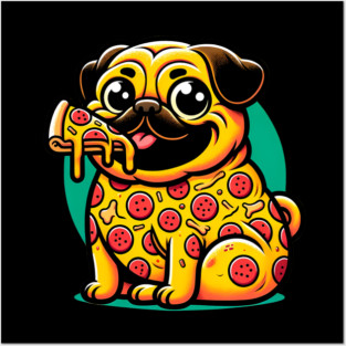 Pizza Pug Dog Eating Pizza Posters and Art