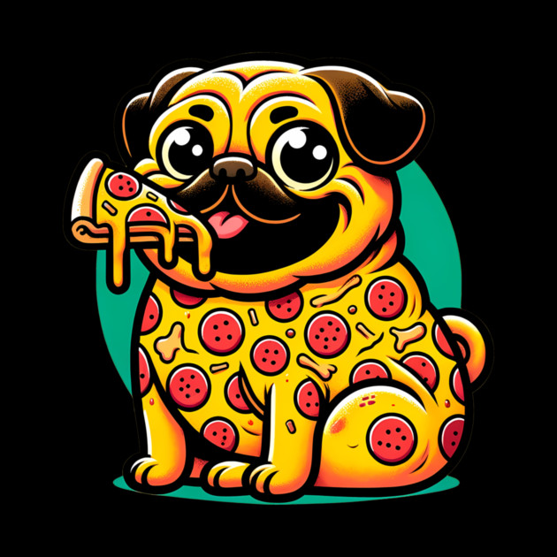 Pizza Pug Dog Eating Pizza by logiamerch