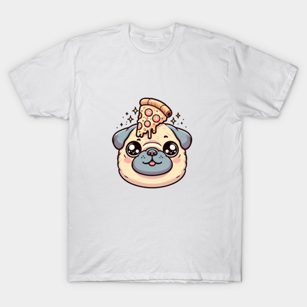 Pug Dog Eating Pizza T-Shirt by logiamerch