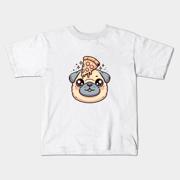 Pug Dog Eating Pizza Kids T-Shirt by logiamerch