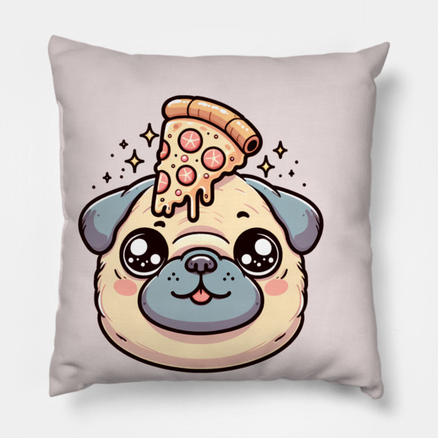 Pug Dog Eating Pizza Pillow by logiamerch