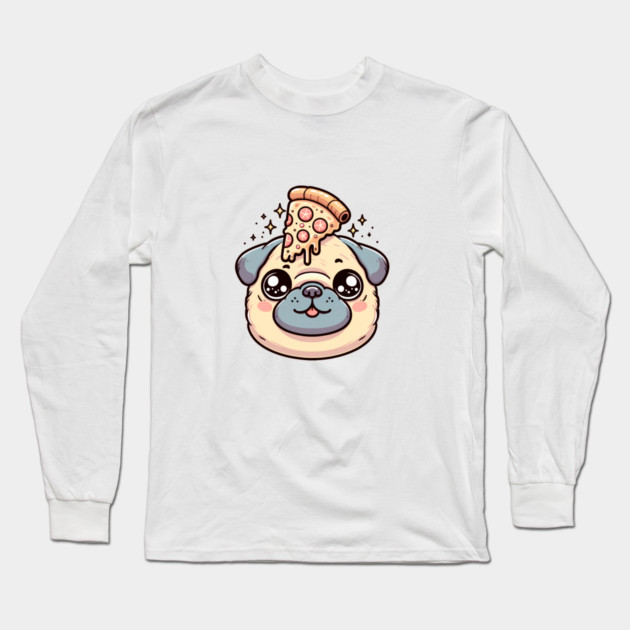 Pug Dog Eating Pizza Long Sleeve T-Shirt by logiamerch