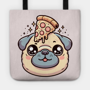 Pug Dog Eating Pizza Tote