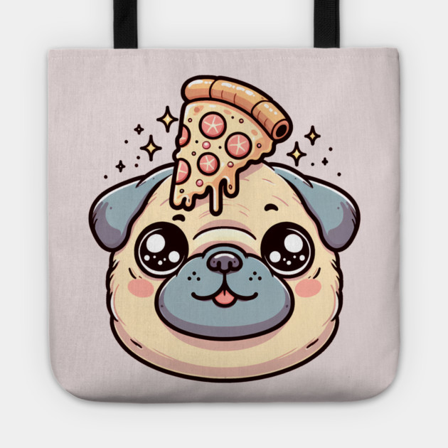 Pug Dog Eating Pizza Tote by logiamerch