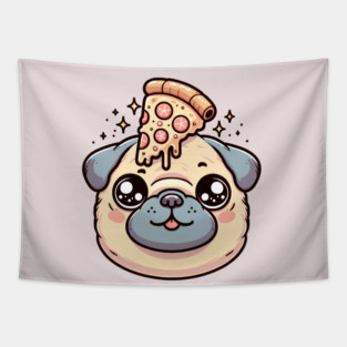 Pug Dog Eating Pizza Tapestry