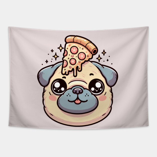 Pug Dog Eating Pizza Tapestry by logiamerch