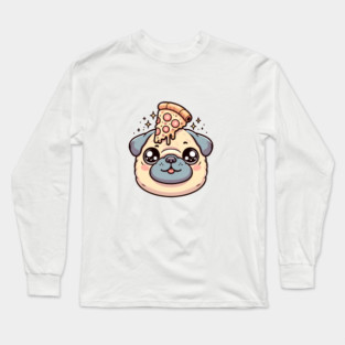 Pug Dog Eating Pizza Long Sleeve T-Shirt