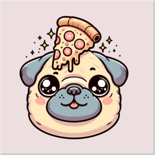 Pug Dog Eating Pizza Posters and Art