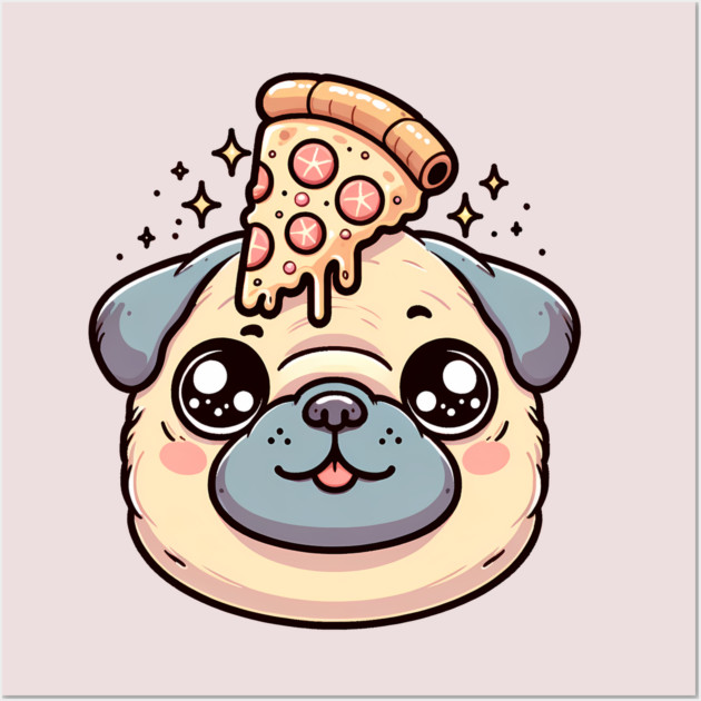 Pug Dog Eating Pizza Wall Art by logiamerch