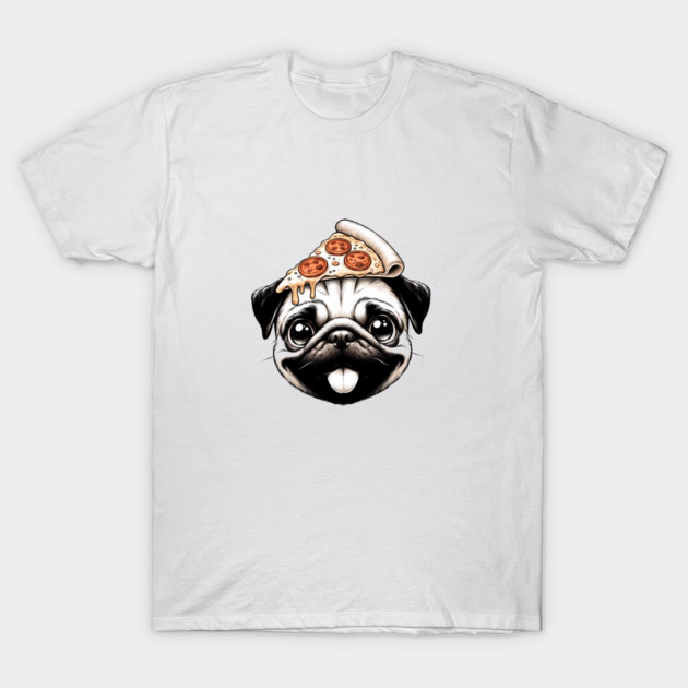 Pug Dog Eating Pizza T-Shirt by logiamerch