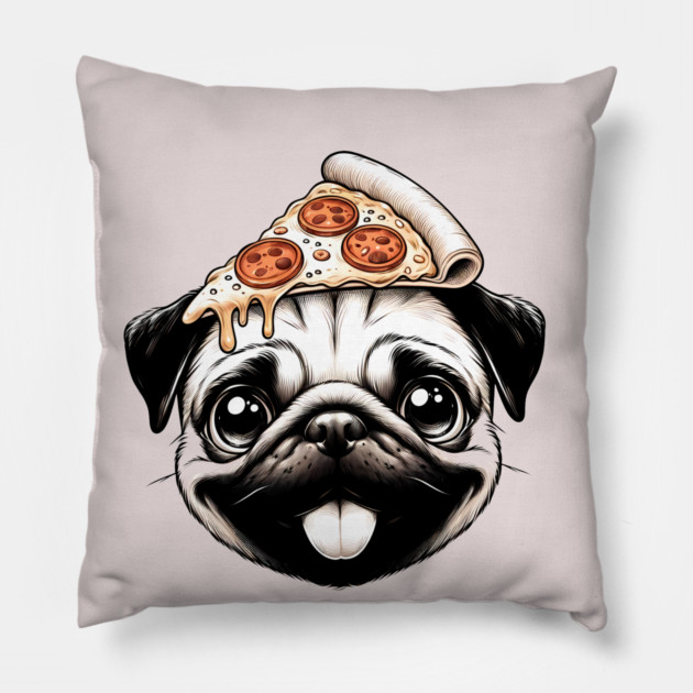 Pug Dog Eating Pizza Pillow by logiamerch