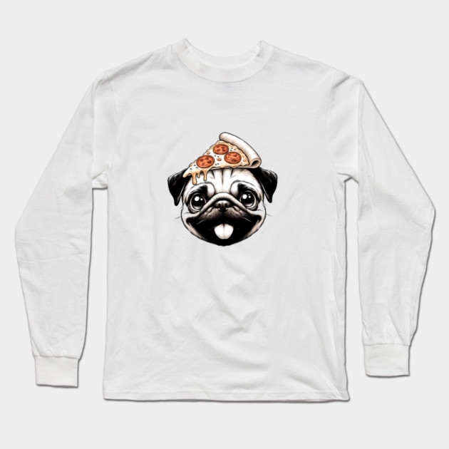Pug Dog Eating Pizza Long Sleeve T-Shirt by logiamerch
