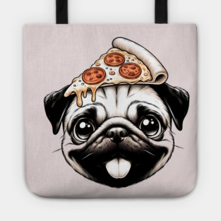 Pug Dog Eating Pizza Tote