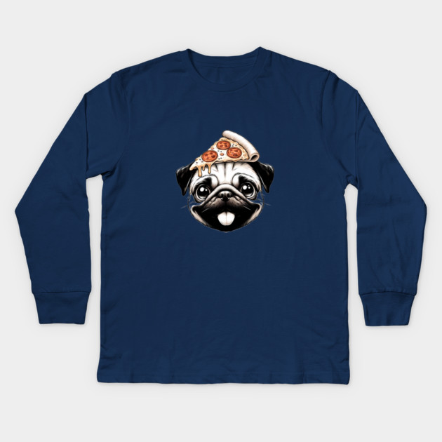 Pug Dog Eating Pizza Kids Long Sleeve T-Shirt by logiamerch