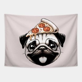 Pug Dog Eating Pizza Tapestry