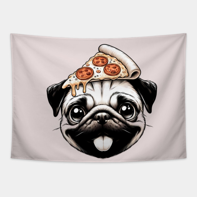 Pug Dog Eating Pizza Tapestry by logiamerch