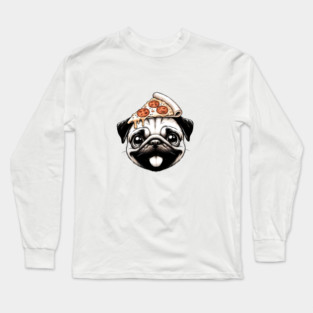 Pug Dog Eating Pizza Long Sleeve T-Shirt