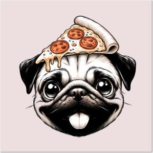 Pug Dog Eating Pizza Posters and Art