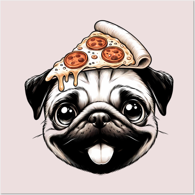 Pug Dog Eating Pizza Wall Art by logiamerch
