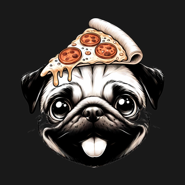 Pug Dog Eating Pizza by logiamerch
