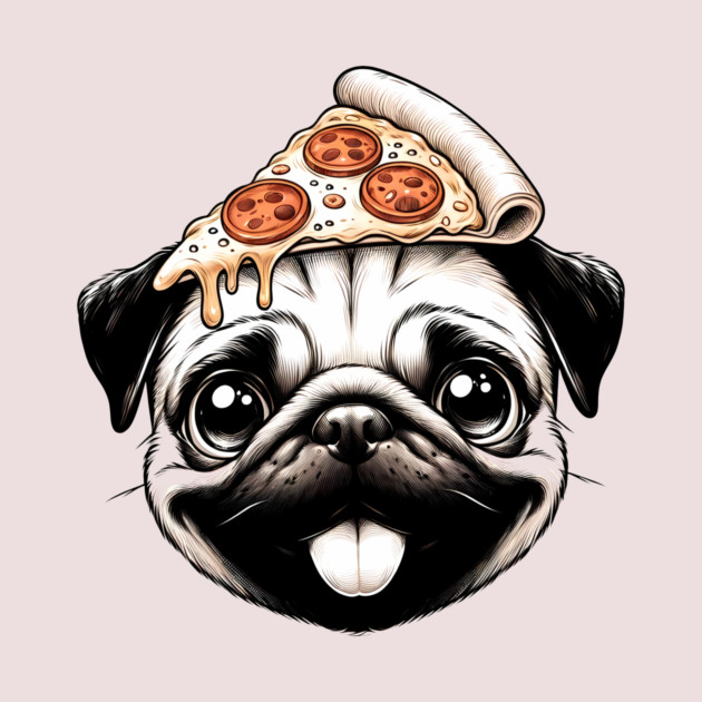 Pug Dog Eating Pizza by logiamerch