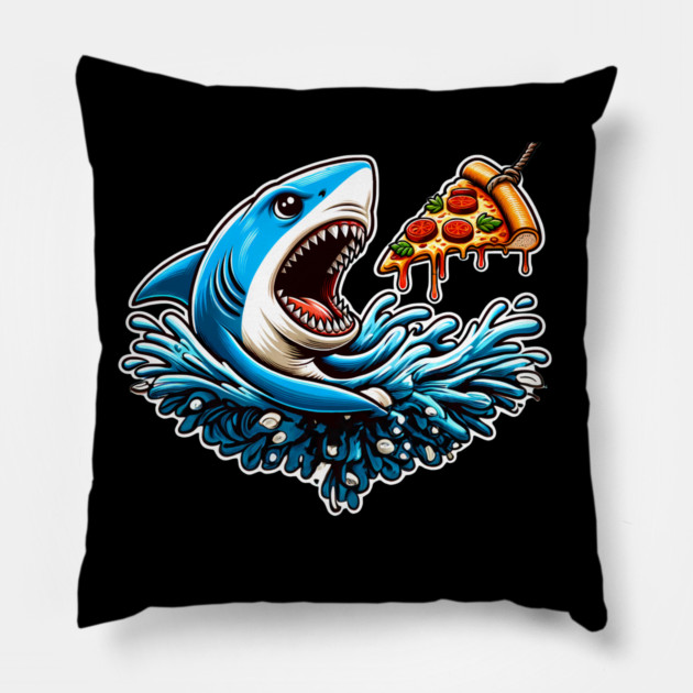 Funny Shark with Pizza, Pizza Lover Pillow by logiamerch