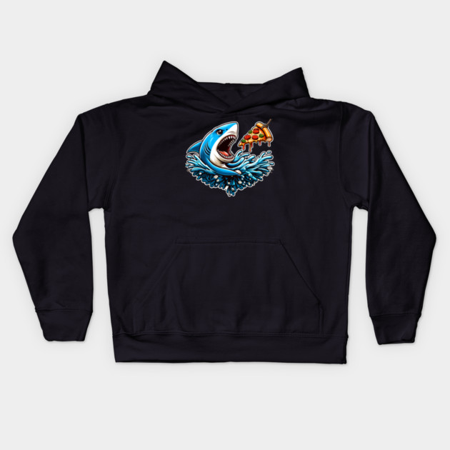 Funny Shark with Pizza, Pizza Lover Kids Hoodie by logiamerch