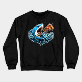 Funny Shark with Pizza, Pizza Lover Crewneck Sweatshirt